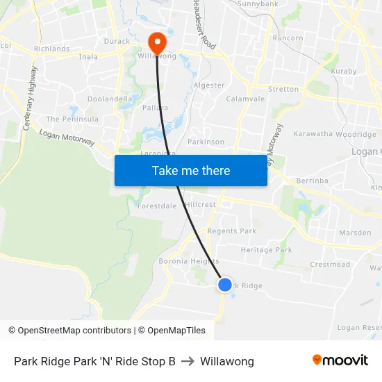 Park Ridge Park 'N' Ride Stop B to Willawong map