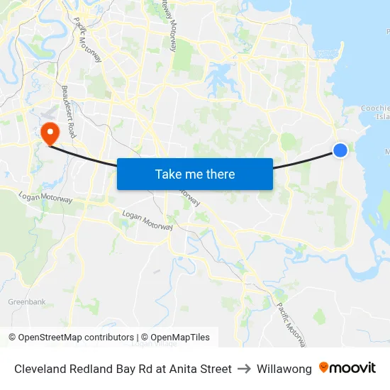 Cleveland Redland Bay Rd at Anita Street to Willawong map