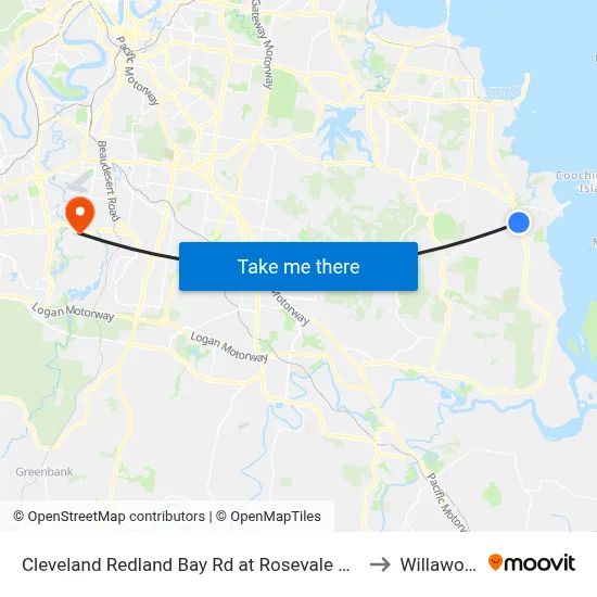 Cleveland Redland Bay Rd at Rosevale Court to Willawong map