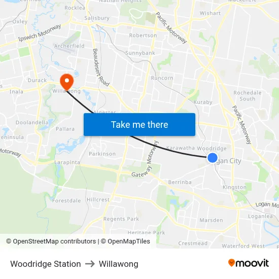 Woodridge Station to Willawong map