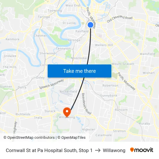 Cornwall St at Pa Hospital South, Stop 1 to Willawong map