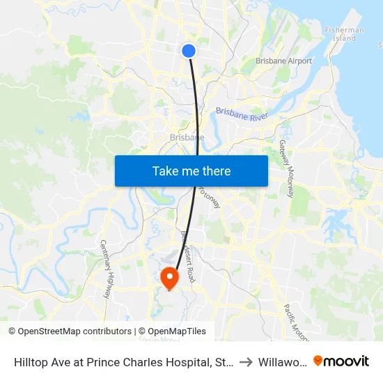 Hilltop Ave at Prince Charles Hospital, Stop 35 to Willawong map
