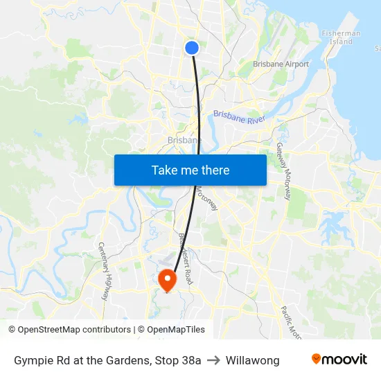 Gympie Rd at the Gardens, Stop 38a to Willawong map