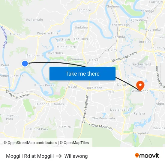Moggill Rd at Moggill to Willawong map
