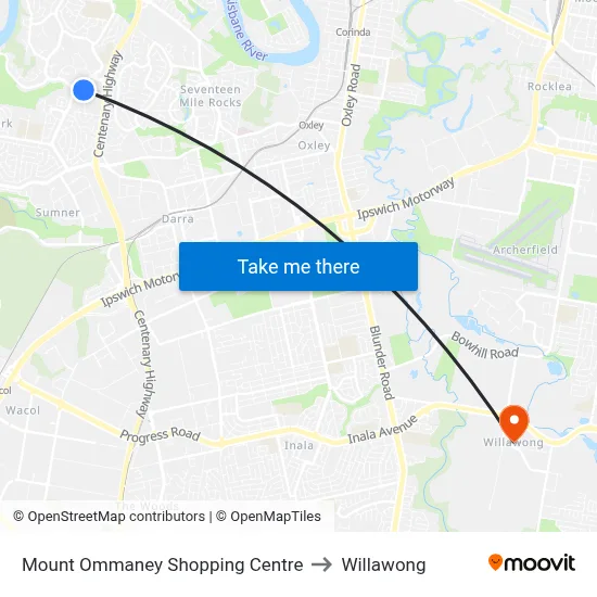 Mount Ommaney Shopping Centre to Willawong map
