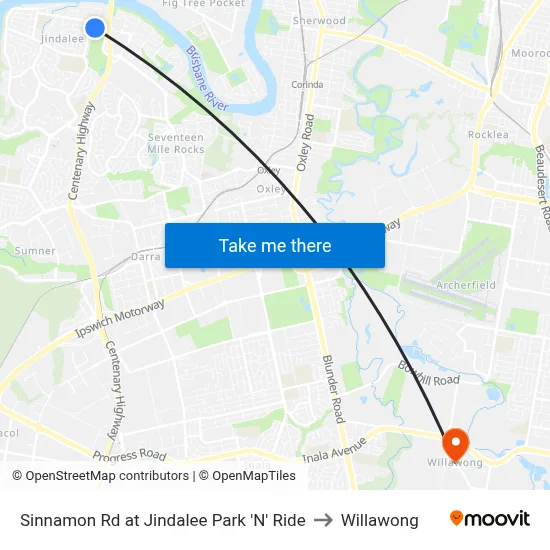 Sinnamon Rd at Jindalee Park 'N' Ride to Willawong map