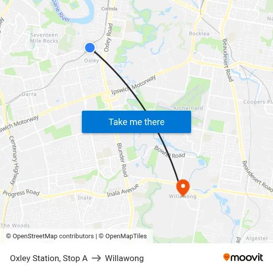 Oxley Station, Stop A to Willawong map