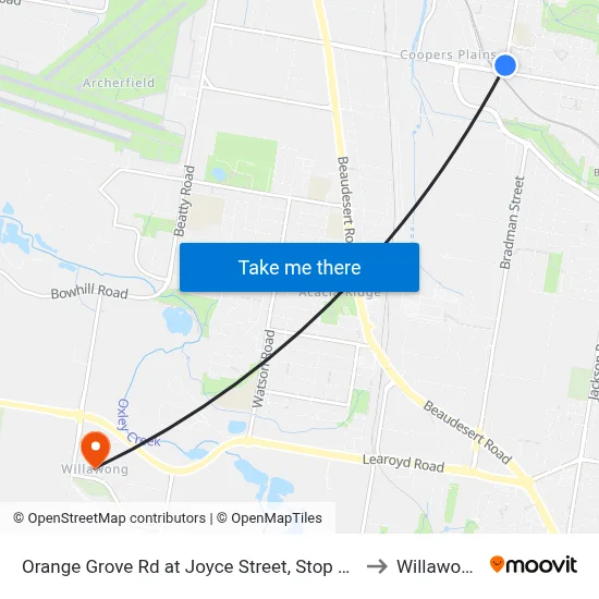 Orange Grove Rd at Joyce Street, Stop 57 to Willawong map