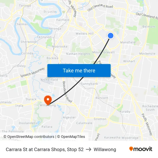 Carrara St at Carrara Shops, Stop 52 to Willawong map