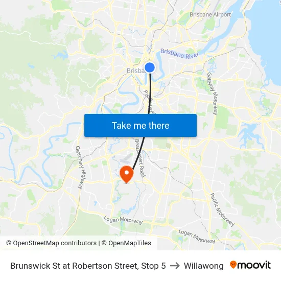 Brunswick St at Robertson Street, Stop 5 to Willawong map