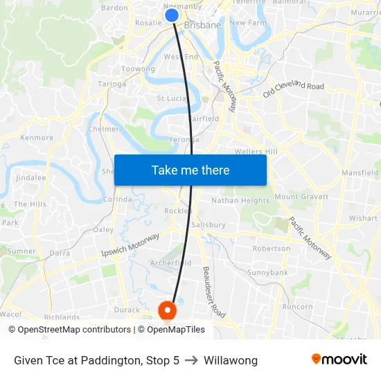 Given Tce at Paddington, Stop 5 to Willawong map