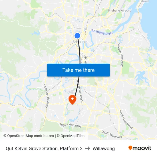 Qut Kelvin Grove Station, Platform 2 to Willawong map