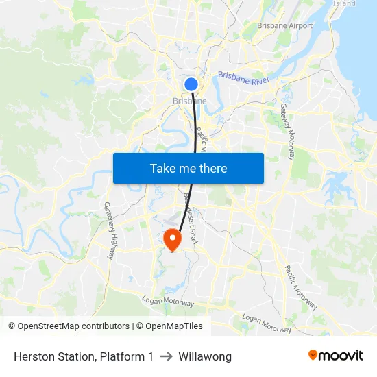 Herston Station, Platform 1 to Willawong map