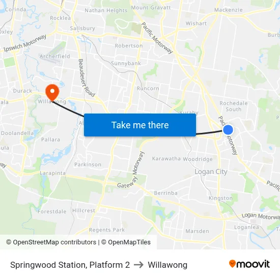 Springwood Station, Platform 2 to Willawong map
