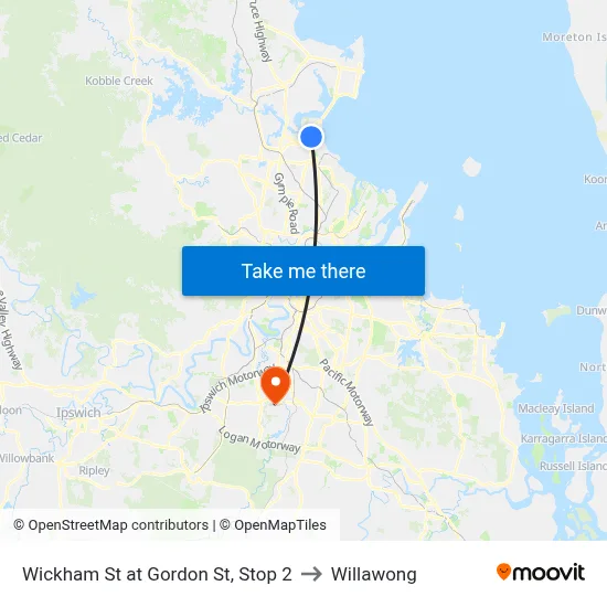 Wickham St at Gordon St, Stop 2 to Willawong map