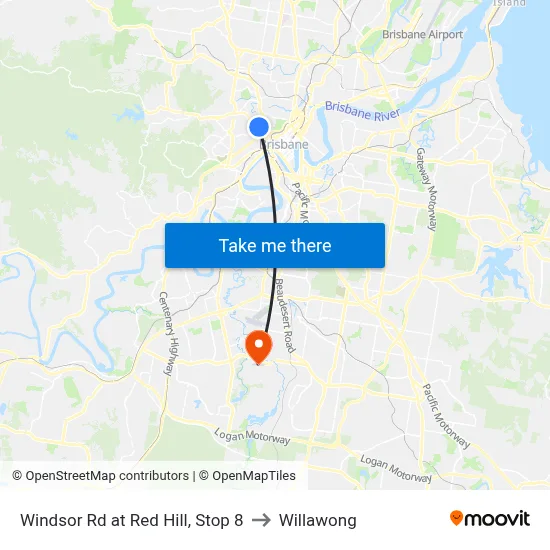 Windsor Rd at Red Hill, Stop 8 to Willawong map