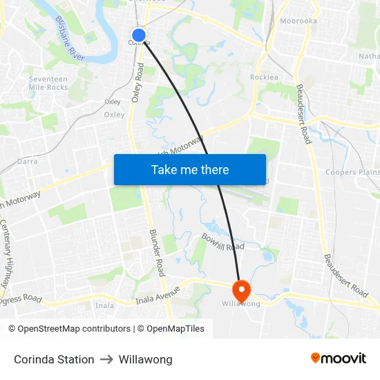 Corinda Station to Willawong map