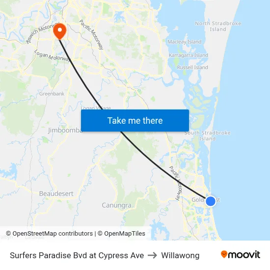 Surfers Paradise Bvd at Cypress Ave to Willawong map