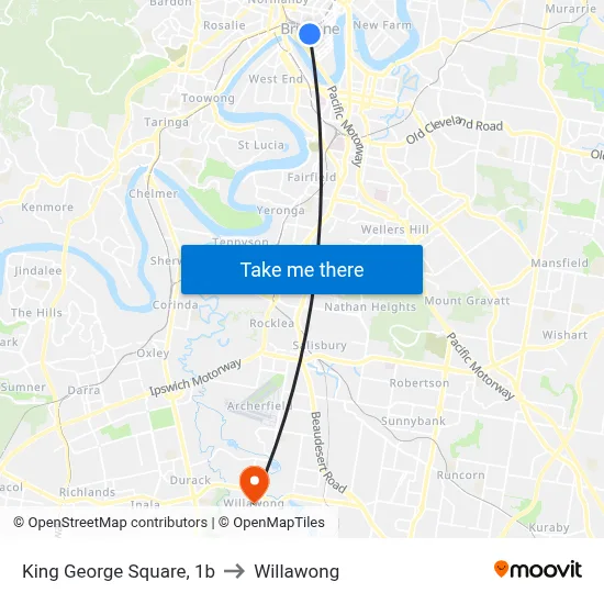 King George Square, 1b to Willawong map