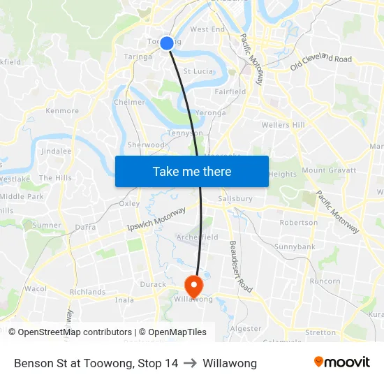 Benson St at Toowong, Stop 14 to Willawong map