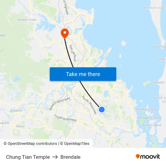 Chung Tian Temple to Brendale map