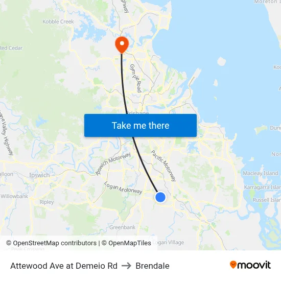 Attewood Ave at Demeio Rd to Brendale map