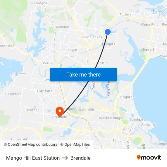 Mango Hill East Station to Brendale map