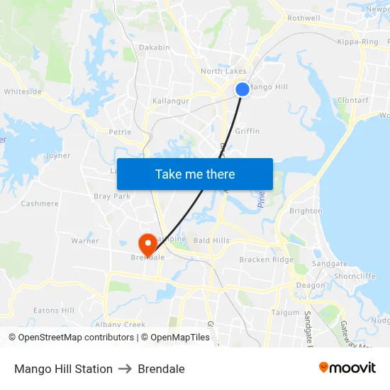 Mango Hill Station to Brendale map