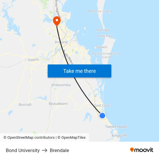 Bond University to Brendale map