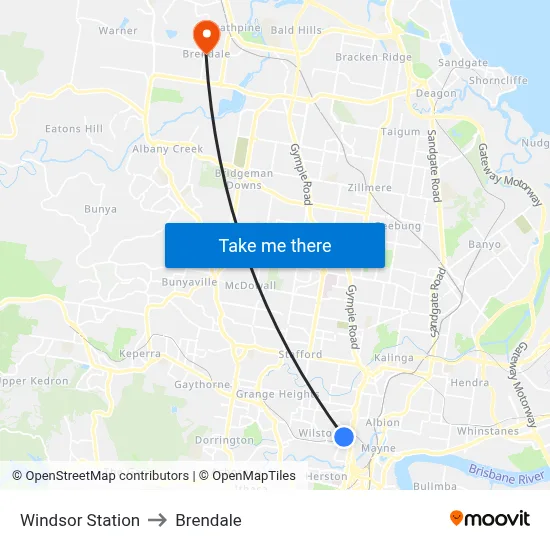 Windsor Station to Brendale map