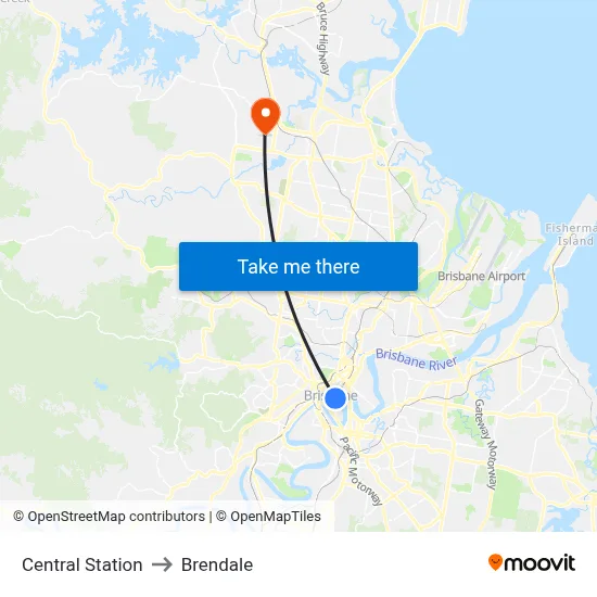 Central Station to Brendale map