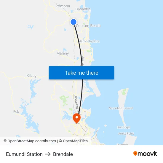 Eumundi Station to Brendale map