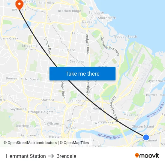 Hemmant Station to Brendale map