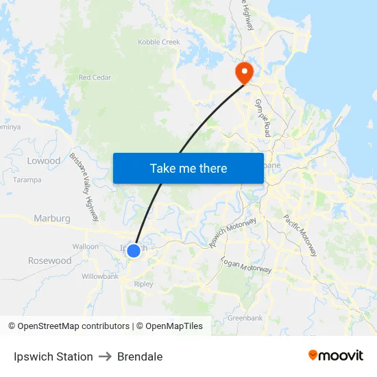 Ipswich Station to Brendale map