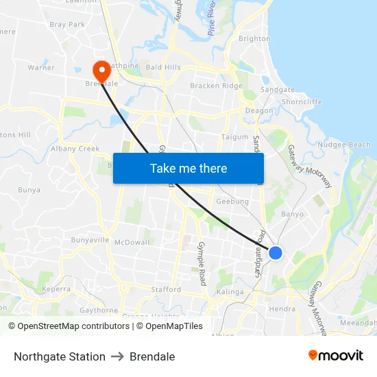 Northgate Station to Brendale map