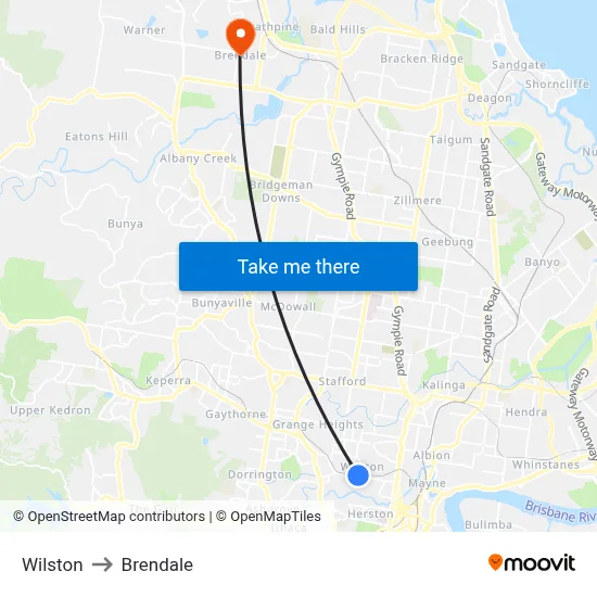 Wilston to Brendale map