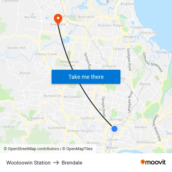 Wooloowin Station to Brendale map
