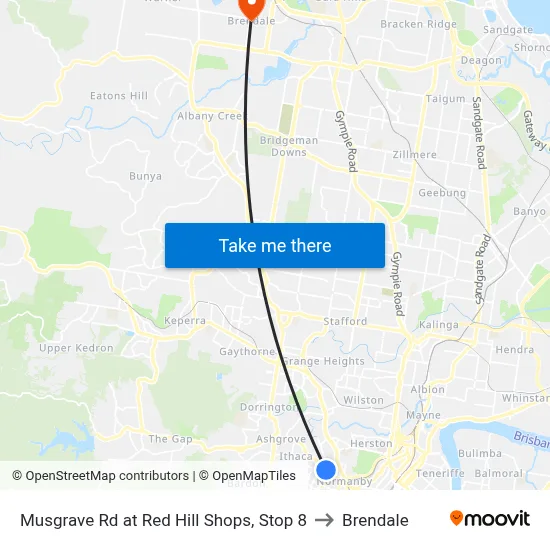 Musgrave Rd at Red Hill Shops, Stop 8 to Brendale map
