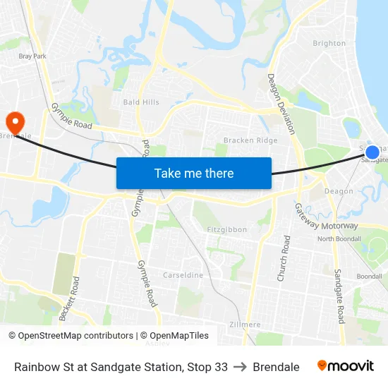 Rainbow St at Sandgate Station, Stop 33 to Brendale map
