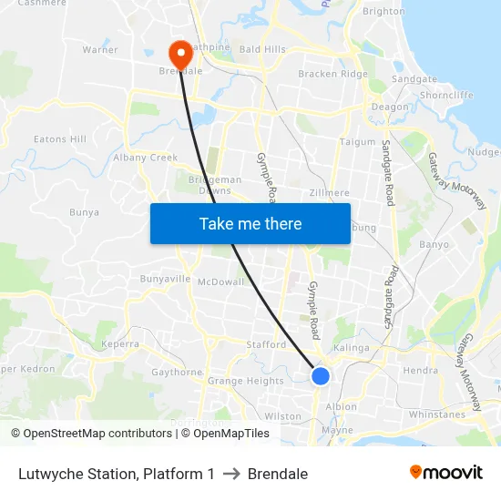 Lutwyche Station, Platform 1 to Brendale map
