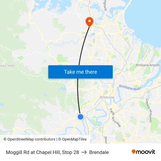 Moggill Rd at Chapel Hill, Stop 28 to Brendale map
