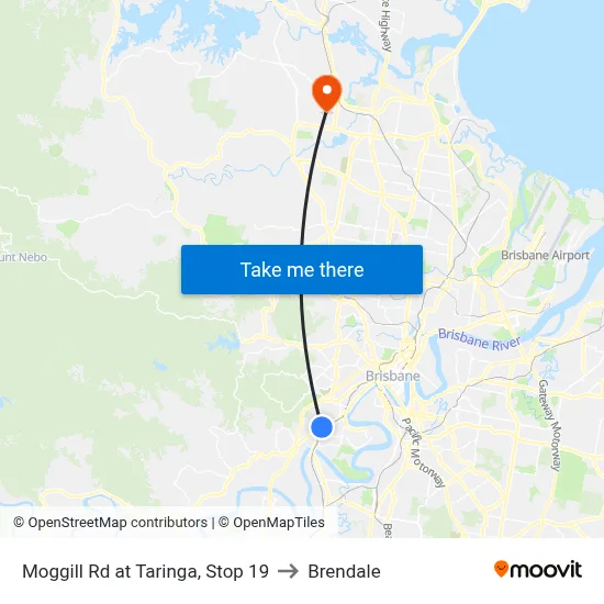 Moggill Rd at Taringa, Stop 19 to Brendale map