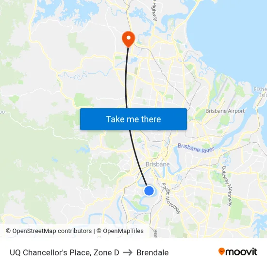 UQ Chancellor's Place, Zone D to Brendale map