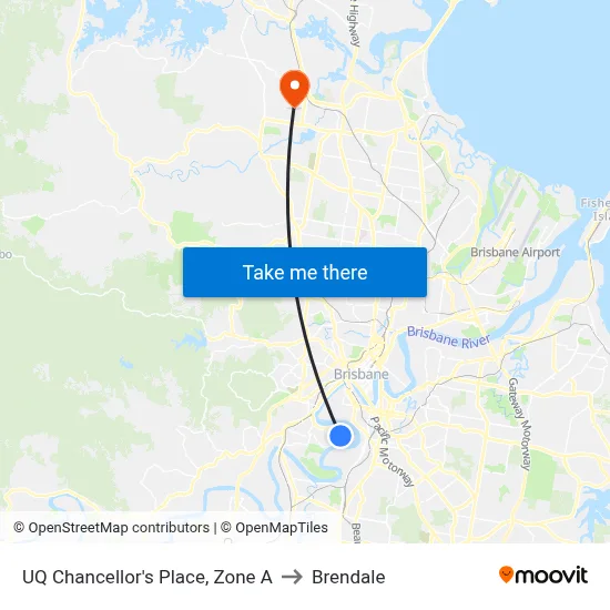 UQ Chancellor's Place, Zone A to Brendale map