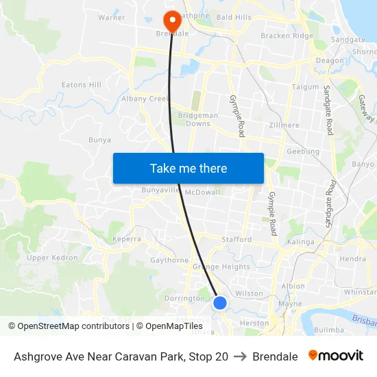 Ashgrove Ave Near Caravan Park, Stop 20 to Brendale map