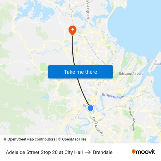 Adelaide Street Stop 20 at City Hall to Brendale map