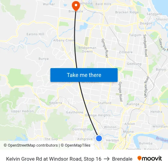 Kelvin Grove Rd at Windsor Road, Stop 16 to Brendale map