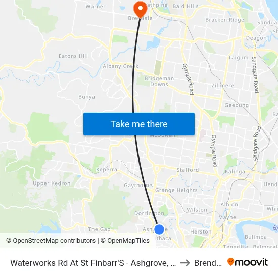 Waterworks Rd At St Finbarr'S - Ashgrove, Stop 16 to Brendale map