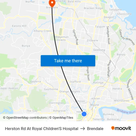 Herston Rd At Royal Children'S Hospital to Brendale map