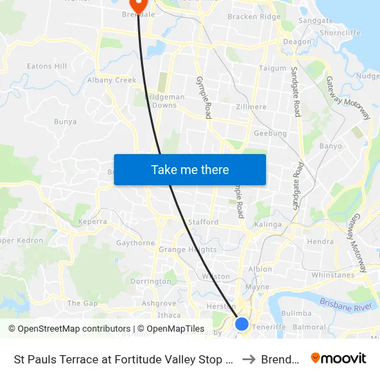 St Pauls Terrace at Fortitude Valley Stop 240 to Brendale map